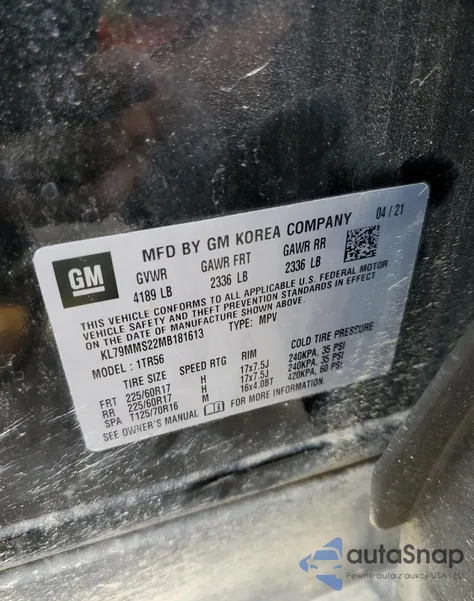 2021 Chevrolet Trailblazer Ls from USA, damaged, VIN KL79MMS22MB181613